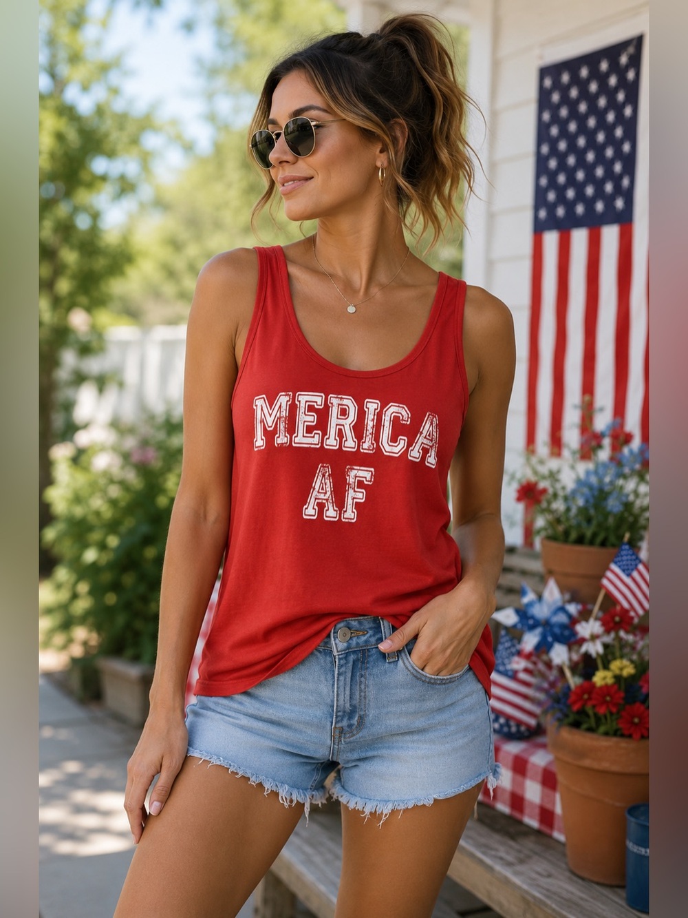 American Apparel ‘Merica AF Tank Top Large | Patriotic 4th of July Graphic Tee
